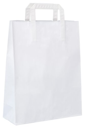 Sacs en papier blanc, poignée en papier plat