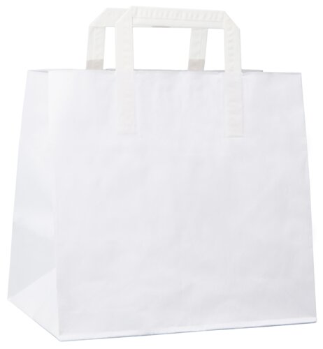 Sacs en papier blanc, poignée en papier plat