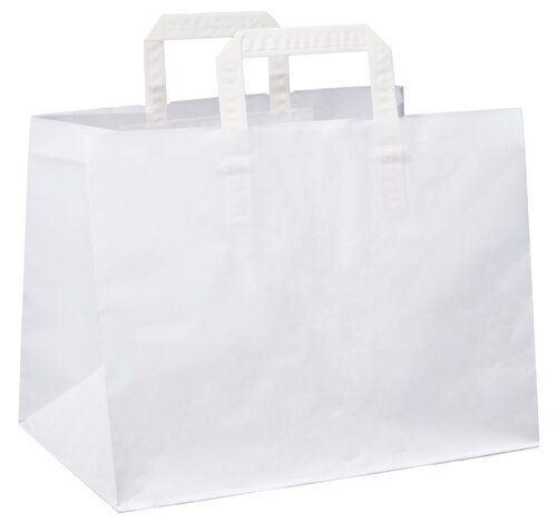 Sacs en papier blanc, poignée en papier plat