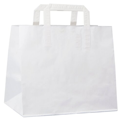 Sacs en papier blanc, poignée en papier plat